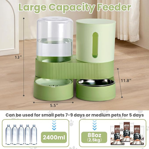 2 Pack Automatic Cat Feeder Stainless Steel Water Dispenser Gravity Food Feeder - Image 2