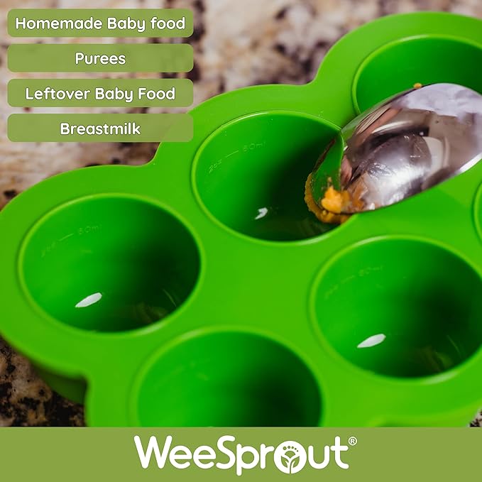 WeeSprout Silicone Freezer Tray with Clip on Lid Perfect Food Storage Container for Homemade Baby Food, Vegetable, Fruit Purees, and Breast Milk (Bright Blue, Six 3 Ounce Sections)
