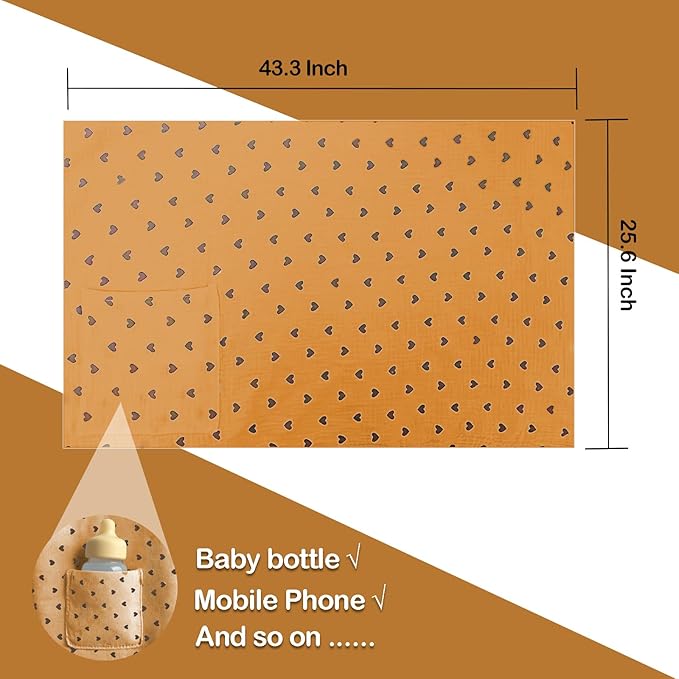 Muslin Nursing Covers for Breastfeeding, Arch Neckline Breast Feeding Covers for Women, Moms Privacy Breathable Summer Nursing Apron, 43.3" x 25.6" Soft Feeding Cover (Orange Green Heart)