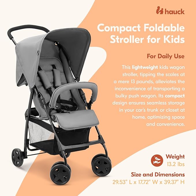 hauck Lightweight and Compact Travel Baby/Toddler Foldable Stroller, Sport, Grey