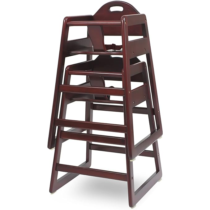 Wooden High Chair for Baby & Toddler – Restaurant-Style Stackable HighChair with Commercial Grade Solid Wood for Dining Table & Kitchen – Compact & Portable Design for Home & Restaurant Use - Cherry