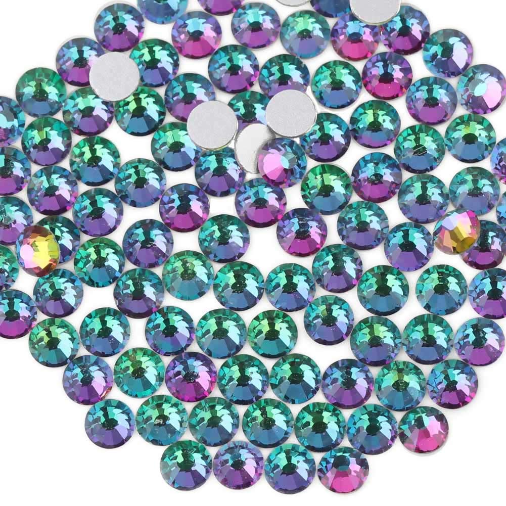 beadsland Flat Back Crystal Rhinestones Round Gems, Green Volcano (6.4-6.6mm) SS30/288pcs