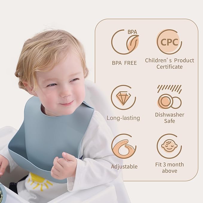Moonkie Silicone Baby Bibs Set Of 2 | BPA Free Waterproof | Soft Flexible Adjustable Silicone Bibs for Babies & Toddlers(Tradewinds/Sage)
