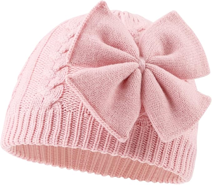 JANGANNSA Winter Warm Knitted Baby Hat for Girls Cotton Lined Infant Toddler Hat Autumn Cute Bow Classic Girls Beanie 0-6Y