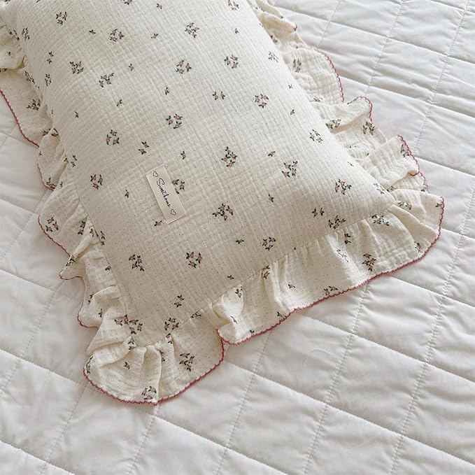 AOJIM Cotton Muslin Kids Toddler Pillowcase with Floral Print Patterns for Room Decor Super Soft Nursery Bedding Pillow Cover for Girls Boys Durable Baby Travel Pillowcase, Machine Washable, 26*20''