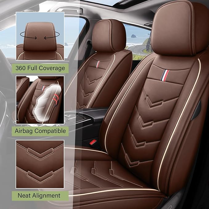 Leather Car Seat Covers Fit for LR Range Rover 2022-2025, 5 Seater Waterproof and Wear-Resistant Seat Cover Interior Accessories(Full Set,Coffee)