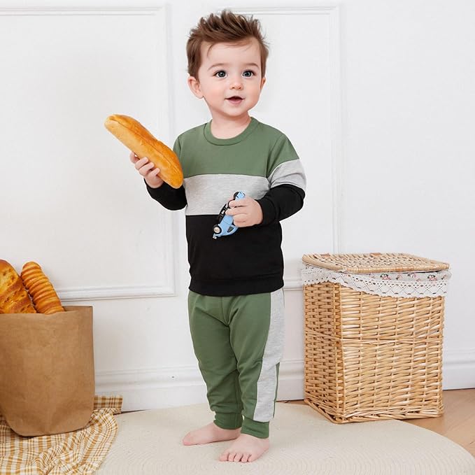 Toddler Baby Boy Fall Outfits Long Sleeve Crew Neck Pullover Sweatshirt + Jogger Pants Set Infant Winter Clothes