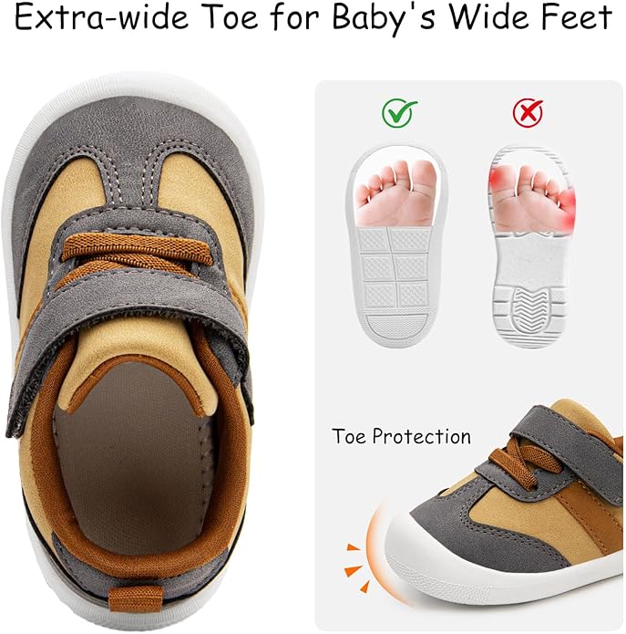 Baby Shoes Boys Girls Barefoot Wide Toe Box Zero Drop First Walkers PU Leather Nonslip Toddler Sneakers for 6-24 Months Infant Walking,Running,Crawling