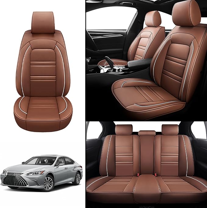 Seat Covers for Lexus Car es350 2007-2024 | 5-Seats Leather Seat Covers, Easy to Install Automotive Seat Covers Full Set (Full Set, Coffee)