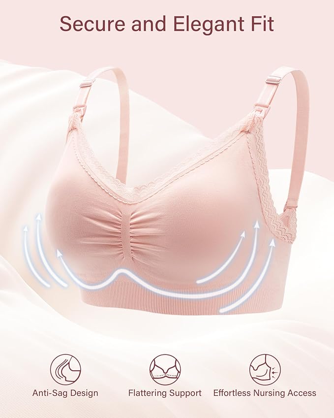 Stelle Lace Nursing Bras for Breastfeeding Seamless Pregnancy Maternity Wireless Bralette with Pads, Extenders