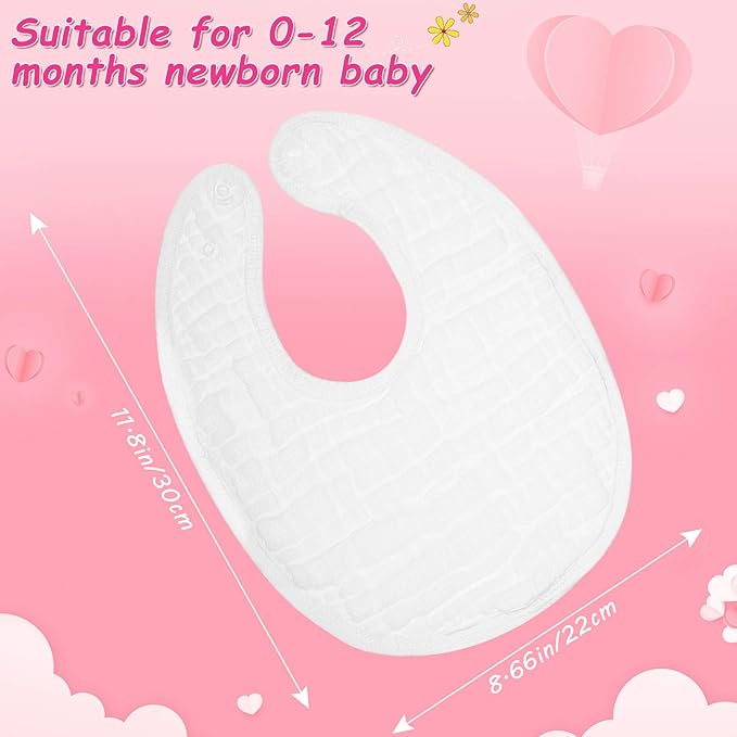 Tatuo 10 Pcs White Muslin Baby Bibs for Baby Boy Girl Adjustable Soft Absorbent Bandana Bibs Bulk for Drooling and Teething