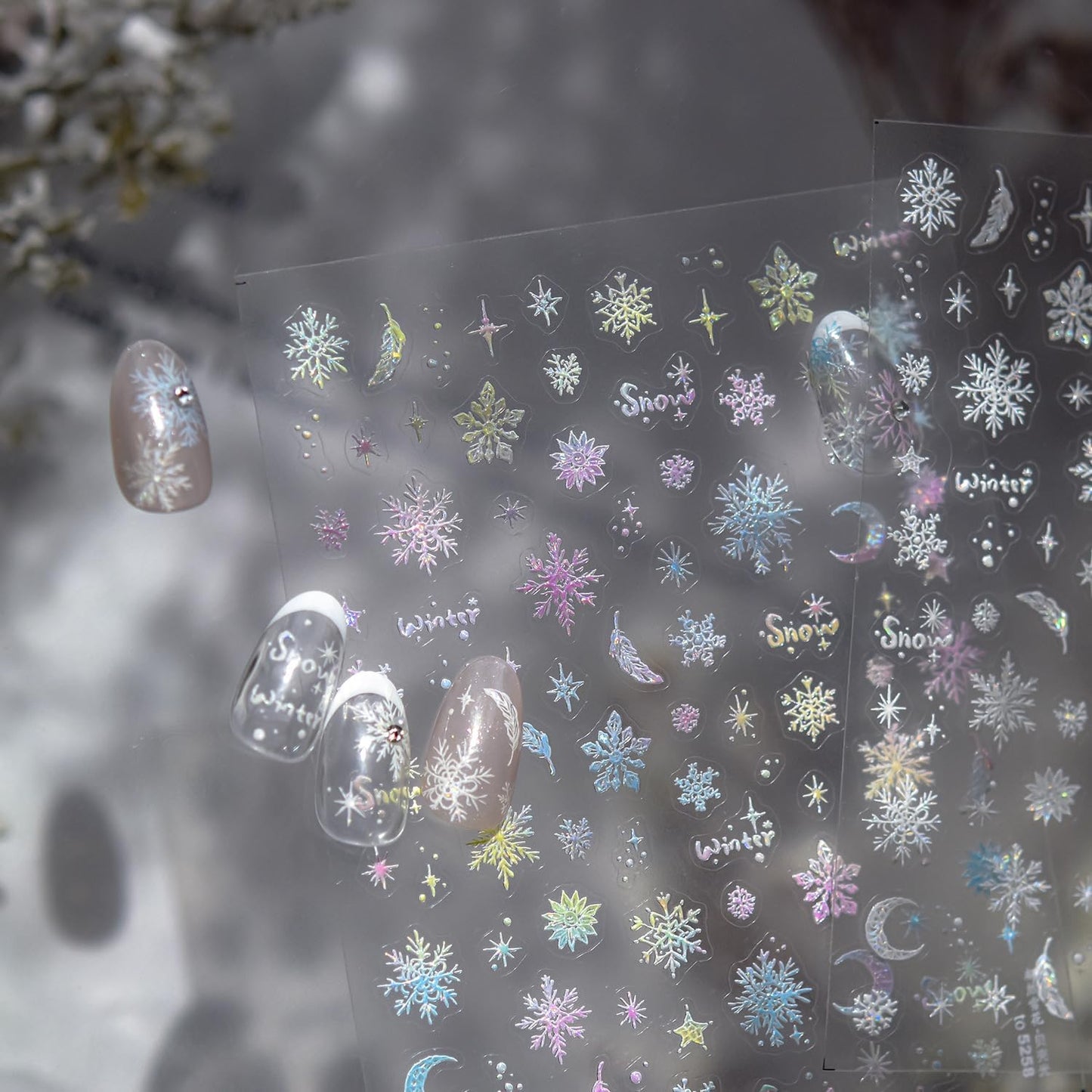 Colorful Snowflake Nail Sticker 3D Embossed Self-Adhesive Nail Decals Christmas Nail Art Sticker Winter Nail Supplies Design for Women Manicure Decorations Accessories