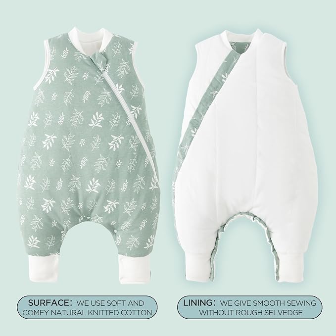 Duomiaomiao 1.5 TOG Toddler Sleep Sack 36-48 Months 100% Cotton Four Season Side Open Zipper Baby Sleep Sack with Feet, Breathable Toddler Wearable Blanket