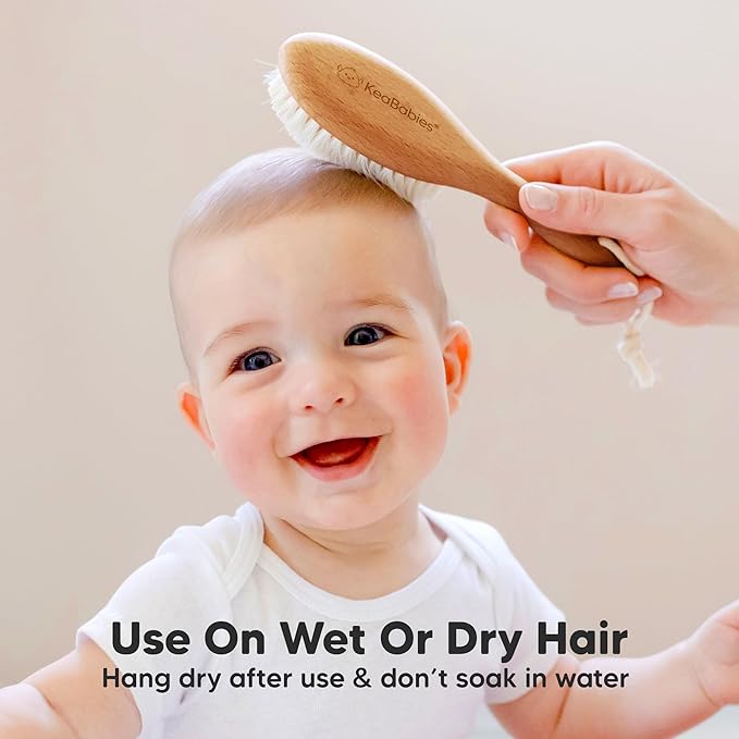 Wooden Baby Hair Brush - Cradle Cap Baby Brush with Soft Goat Bristles, Perfect Gentle Scalp Newborn Comb for Infant, Girls, Boys, Bath Essentials (Golden Oak, Oval)