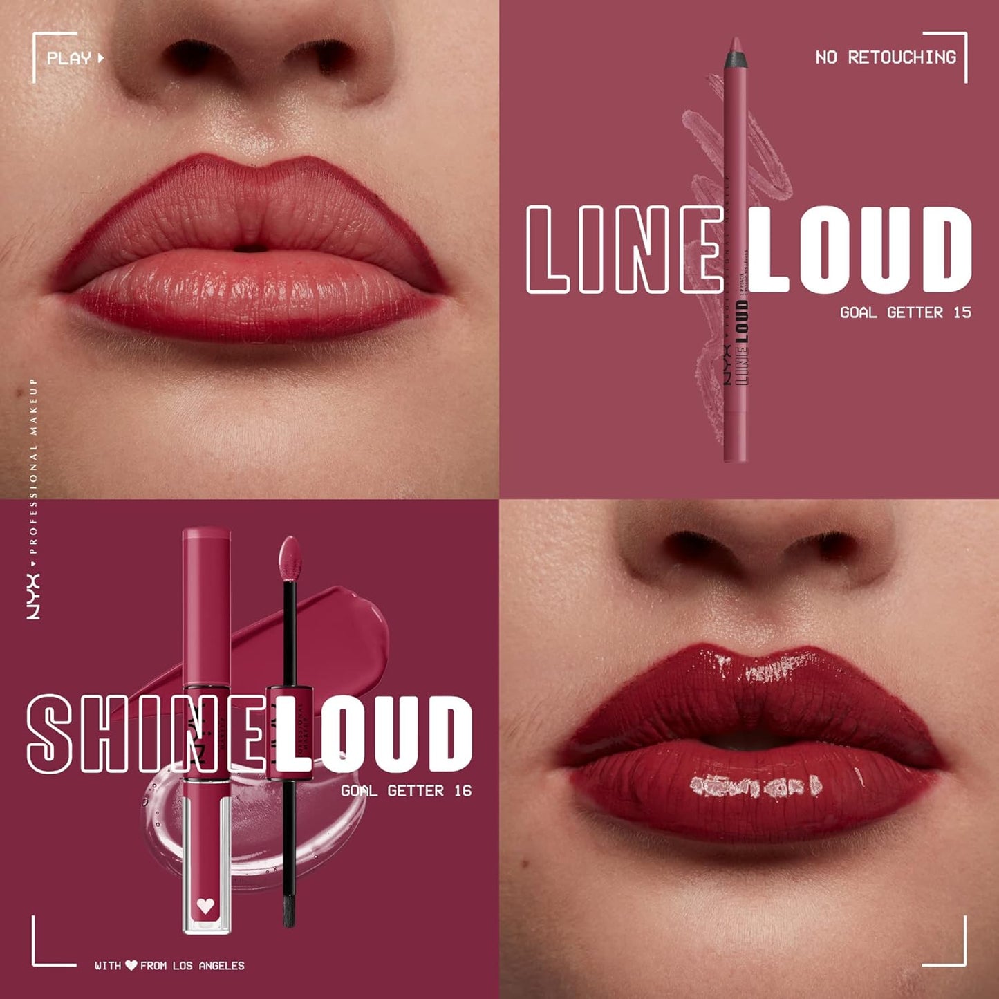 NYX PROFESSIONAL MAKEUP Line Loud Lip Liner, Longwear and Pigmented Lip Pencil with Jojoba Oil & Vitamin E - Goal Getter (Deep Raspberry)