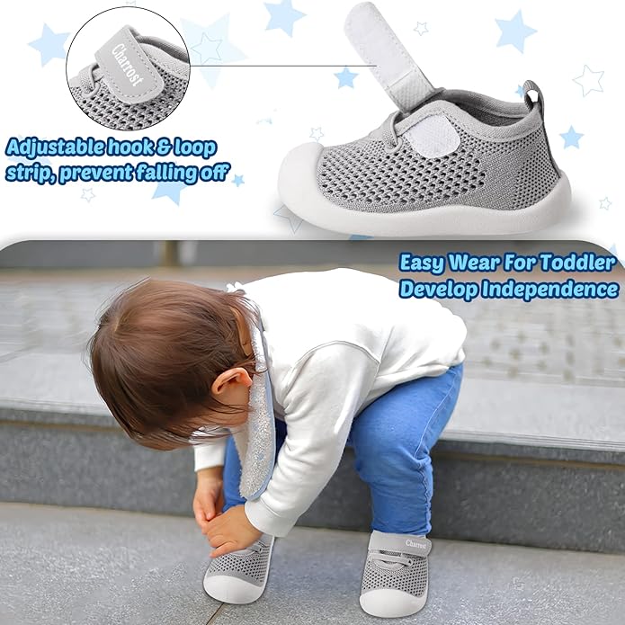 Baby Walking Shoes Toddler Girl Boy Soft Sole Breathable Cotton Canvas Shoes Infant Lightweight Non-Slip Safer Slip-on First Walkers Shoes Casual Tennis Wide Sneakers Rubber Soles Running Outdoor