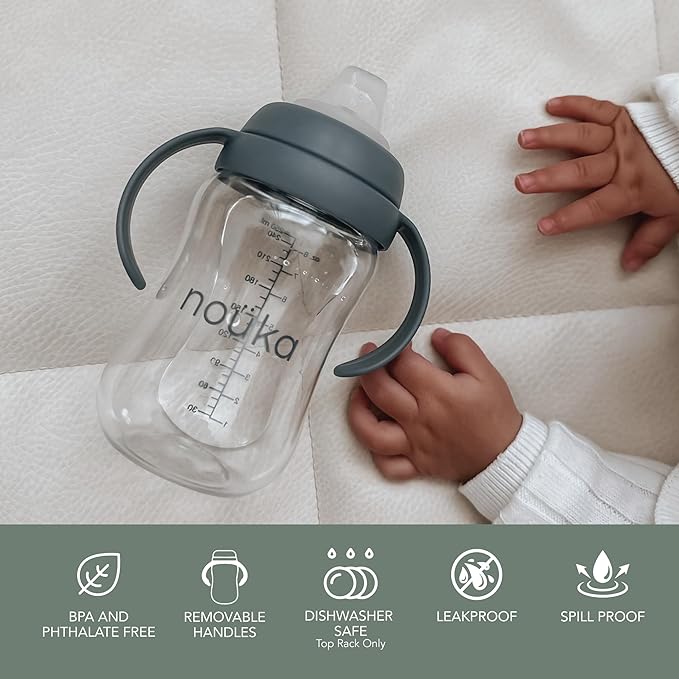 nouka Soft Spout Tritan Sippy Cup | Leak Proof and Easy Grip | Removable Handles | Moss