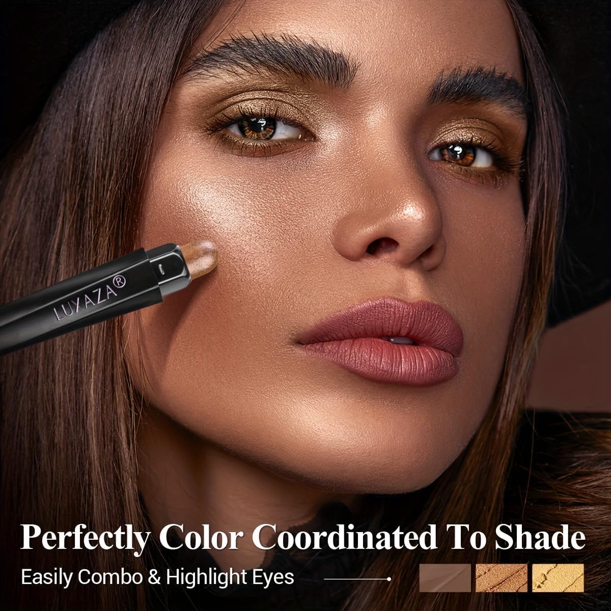 Classic 3PCS Neutral Eyeshadow Stick Makeup Set, Matte Cream Eye Shadow Eyeliner Brightener Pencil Crayon - Golden Amber