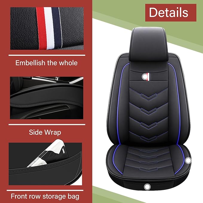 Leather Car Seat Covers Fit for LR LR4 2009-2016, 5 Seater Waterproof and Wear-Resistant Seat Cover Interior Accessories(Full Set,Black&Blue)