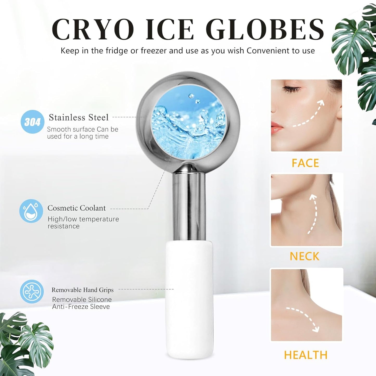 Ice Globes for Face, Unbreakable Stainless Steel Ice Globes for Facials for Puffiness, Wrinkles,Ice Balls for Face Neck & Eyes Skin Care