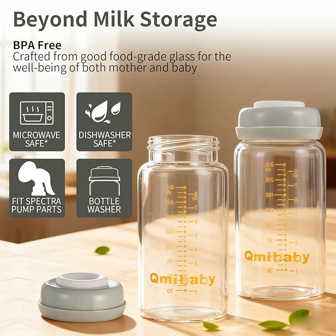 Breast Milk Storage Bottles 240ml 8oz BPA-Free Leak-Proof Baby Bottle for Breastmilk Storage Wide Neck Bottles with Screw Ring Sealing Disk Breastfeeding (Grey, 240ml-6Packs)