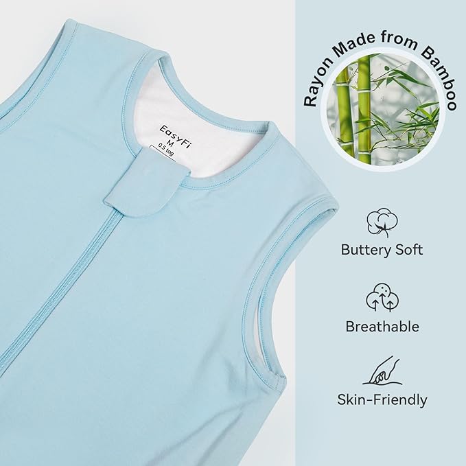 Rayon Made From Bamboo Sleep Sack 6-12 Months 0.5 Tog Ultra Soft Summer Toddler Sleep Sack with Feet 2-Way Zipper Lightweight Baby Sleeping Bag with Legs Thin Baby Wearable Blanket-Blue