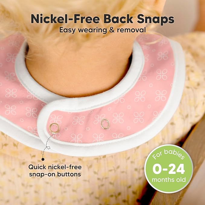 KeaBabies 8-Pack Organic Baby Bibs for Boys, Girls - Super Absorbent Cotton Drool Bibs for Baby Girl & Boy, Teething Toddler, Drooling Newborn, Ultra Soft & Machine Washable (Blush)