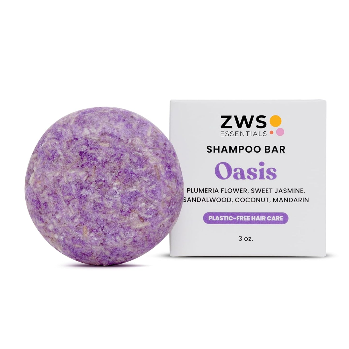 Oasis Shampoo Bar, Vegan Solid Hair Cleanser with Plumeria, Jasmine, Sandalwood, Coconut, and Mandarin, for Grey and Frizzy Hair, Zero Waste, Travel-Friendly