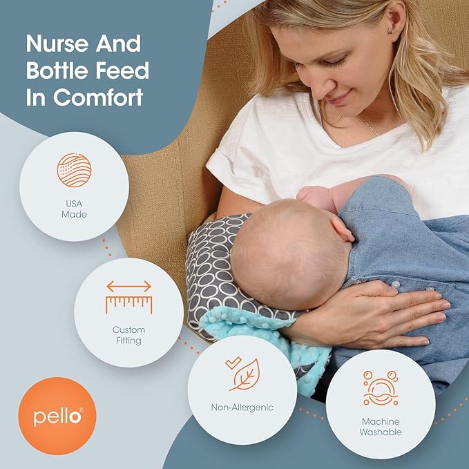 Pello Comfy Cradle Nursing Arm Cushion, Breastfeeding and Bottle Feeding Pillow, Head Support, Reversible Adjustable Nursing Cushion for Newborn. (Serenity/Light Gray)