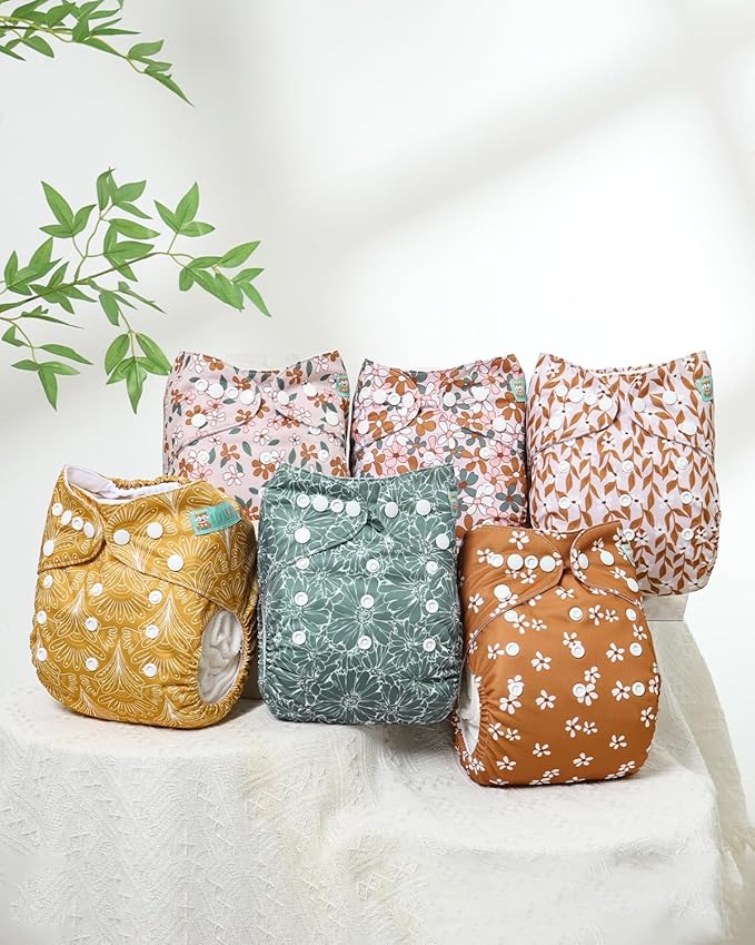 ALVABABY Baby Cloth Diapers 6 Pack with 12 Inserts Cloth Diaper Covers Adjustable Washable Reusable for Baby Girls and Boys 6DM130A