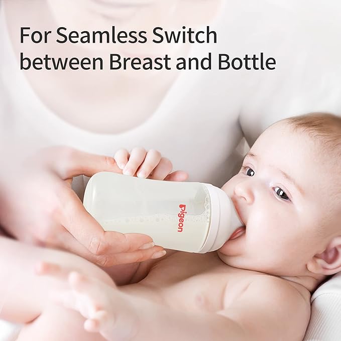 Pigeon PP Nursing Bottle Wide Neck, Anti-Colic, Streamlined Body, Natural Feel, Easy to Clean, 8.1 Oz(Pack of 4), Includes 4pcs M Nipples (3m+)