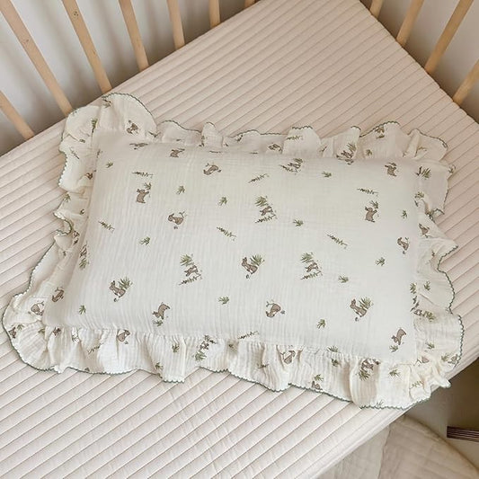 BuLuTu Muslin Toddler Pillowcase for Toddler Bed, Soft Breathable Standard Size Pillow Cover 20"x26", Animal Gray Bunny Toddler Pillow Case for Girls Boys Kids 1 2 3 4 5 6 Year Old, Envelope Closure