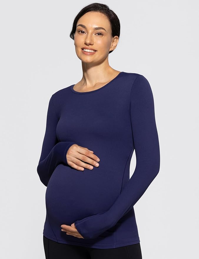 POSHDIVAH Women's Maternity Long Sleeve T Shirts Scoop Neck Pregnancy Tee Top Mama Clothes