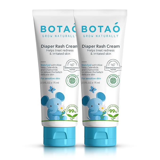 Baby's Natural Diaper Cream | Organic Diaper Cream EWG Verified | Naturally Soothes Baby Rashes | Baby zinc Ointment Natural | For Sensitive Skin with Aloe Vera & Calendula, 2.5Oz (2 Pack)