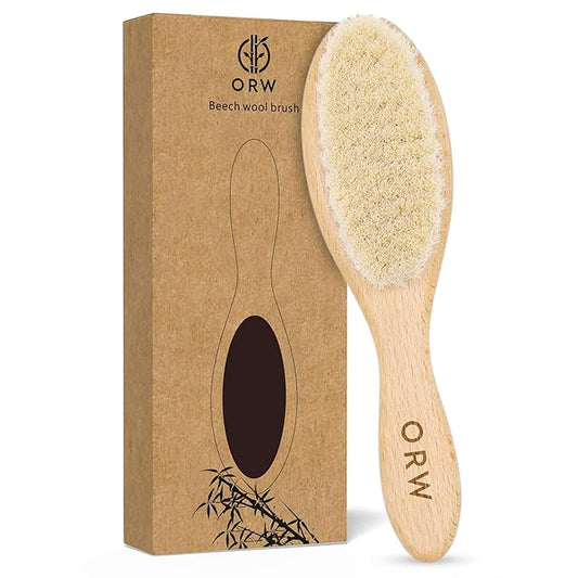 ORW OREN’S Baby Hair Brush - Perfect for Newborn, Toddlers, Infants, Girls & Boys - Beechwood Handle & Goat Hair White Bristle Brush for Gentle Scalp Grooming, Cradle Cap Relief