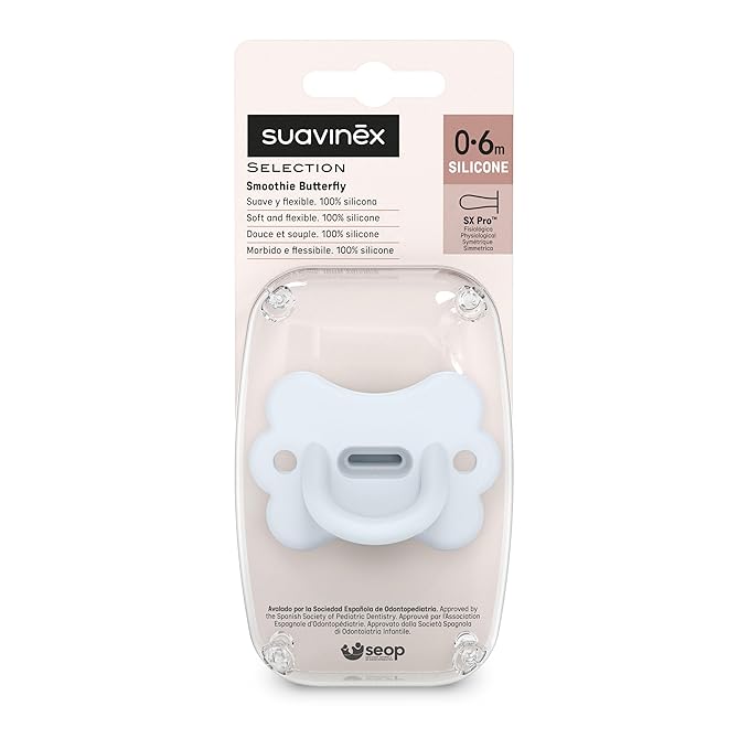 Color Essence SX PRO Silicone Butterfly Baby Pacifier 1Pk, Made with 100% Soft Silicone, Baby Essentials Perfect for Breastfeeding Babies, Designed in Spain, 0-6 Mths, Ballad Blue