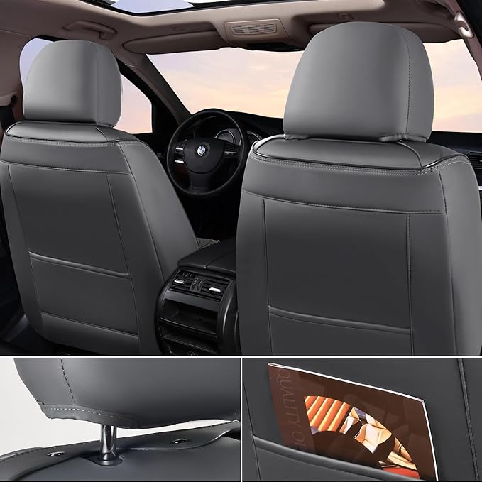 Doogo Car Seat Covers, Front Seat Covers, Automotive Seat Covers 2PCS, Luxury Gary Leather Driver Seat Cover Universal Fit for SUV Sedan Truck Truck