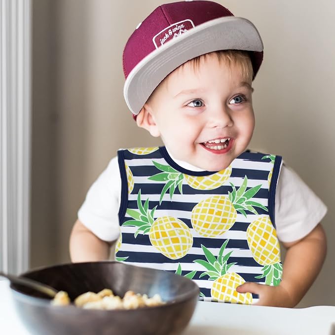 BapronBaby Pineapple Stripes Bapron - No Neck Tie Safer Bib for Baby & Toddler - Soft Waterproof Stain Resistant - Machine Washable - Sz Baby/Toddler 6m-3T