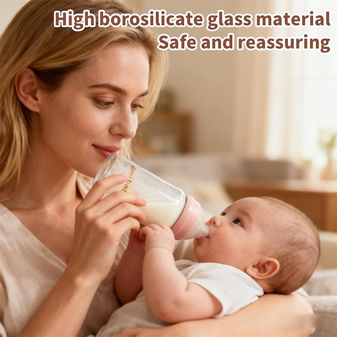 Breast Milk Storage Bottles 240ml 8oz BPA-Free Leak-Proof Natural Baby Bottle for Breastmilk Storage Wide Neck Bottles with Screw Ring Sealing Disk Breastfeeding (Grey+Pink, 240ml-4Packs)
