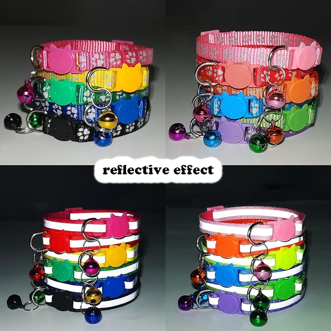 Hot Pink Kitten Collar with Bells, Light Blue Break Away Cat Collar with Bells - Image 4
