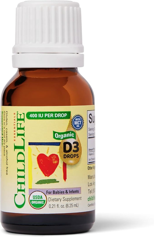 CHILDLIFE Essentials Organic Vitamin D3 Drops for Infants & Newborns - Baby Vitamin D Drops, 400 IU per Liquid Drop, Immune & Bone Health Support, USDA Organic, Flavorless - 0.21 Fl Oz (1 Pack)