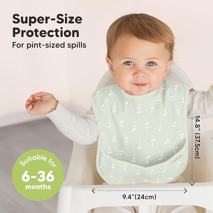 3-Pack Waterproof Baby Bibs for Eating - Lightweight Toddler Feeding Bibs with Large Food Catcher, Mess Proof, Food-Grade Baby Eating Essentials, Easy to Put On & Clean (Bloom)