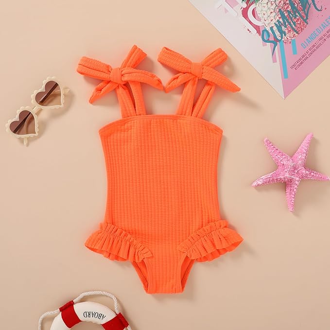 Happy Town Toddler Swimsuit Girl Solid Color Stripe One-Piece Baby Bathing Suits