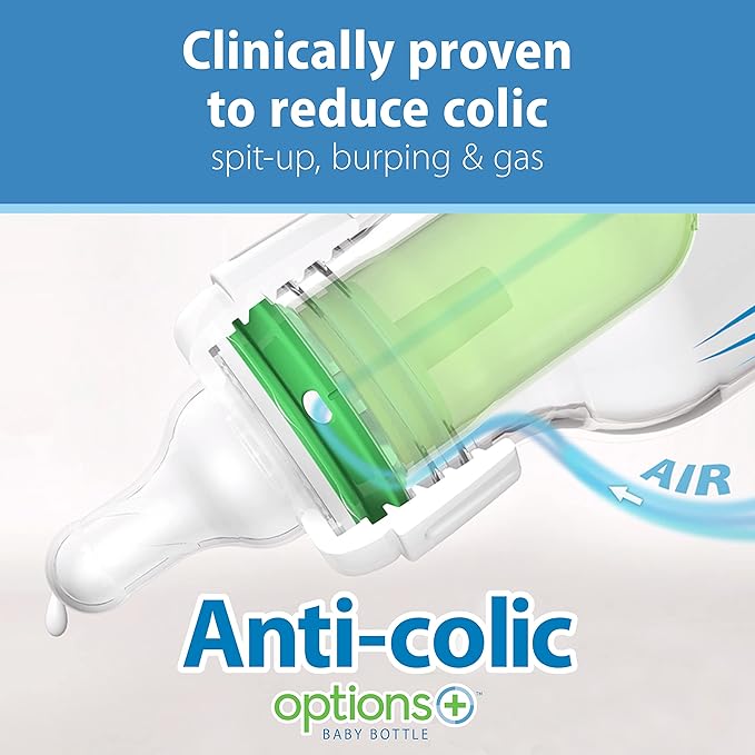 Dr. Brown's Natural Flow Anti-Colic Options+ Narrow Baby Bottle, Dream Adventure, 8 oz/250 mL, with Level 1 Slow Flow Nipple, 0m+, 4 Count (Pack of 1)