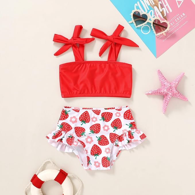 YOUNGER TREE Toddler Girls Two Pieces Swimsuit Color Block Stripe Swimwear Summer Beach Bathing Suit 18M-5T