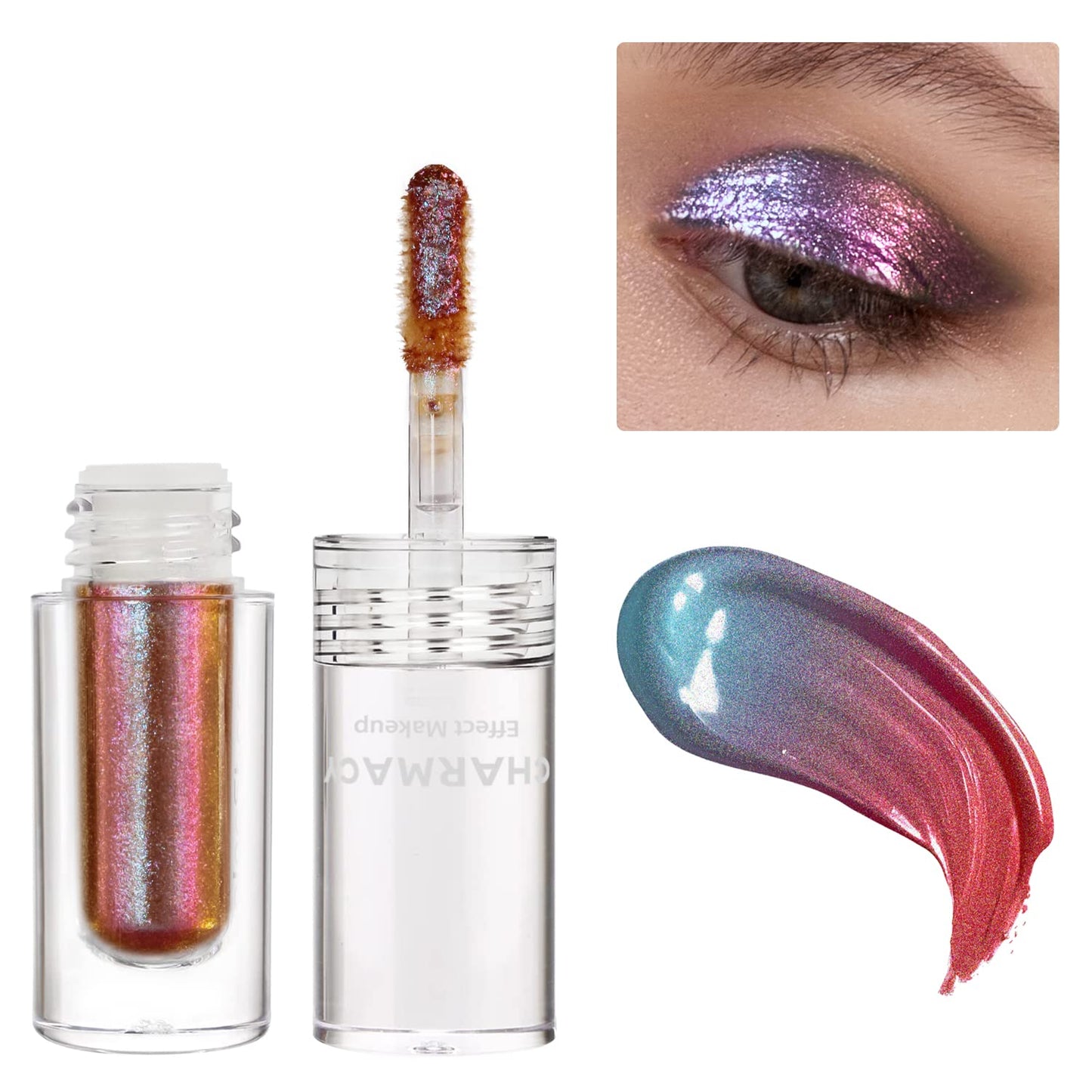 CHARMACY Liquid Duochrome Eyeshadow, Multi-Dimensional Eye Looks, Long Lasting Glitter Eye Shadow Sets Metallic Pigments, Quick Drying, Sparkling Shiny Eye Makeup for Beginners, 1.6g (#17)