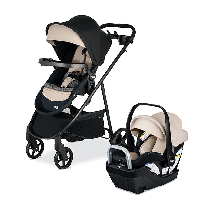 Britax Willow Brook S+ Baby Travel System, Infant Car Seat and Stroller Combo with Alpine Base, ClickTight Technology, SafeWash Insert and Cover, Sand Onyx