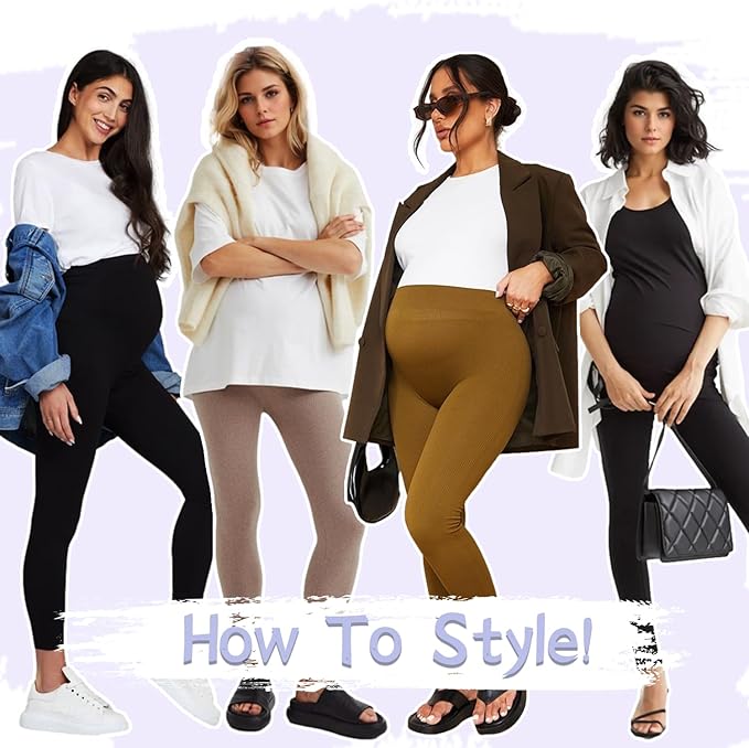 GROTEEN 3 Pack Women's Maternity Leggings with Pockets Over The Belly Workout Yoga Pregnancy Pants