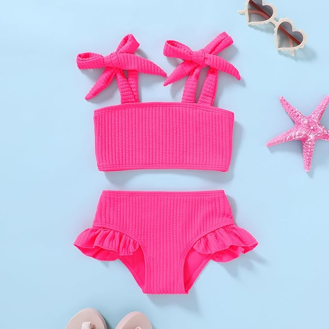 YOUNGER TREE Toddler Girls Two Pieces Swimsuit Color Block Stripe Swimwear Summer Beach Bathing Suit 18M-5T
