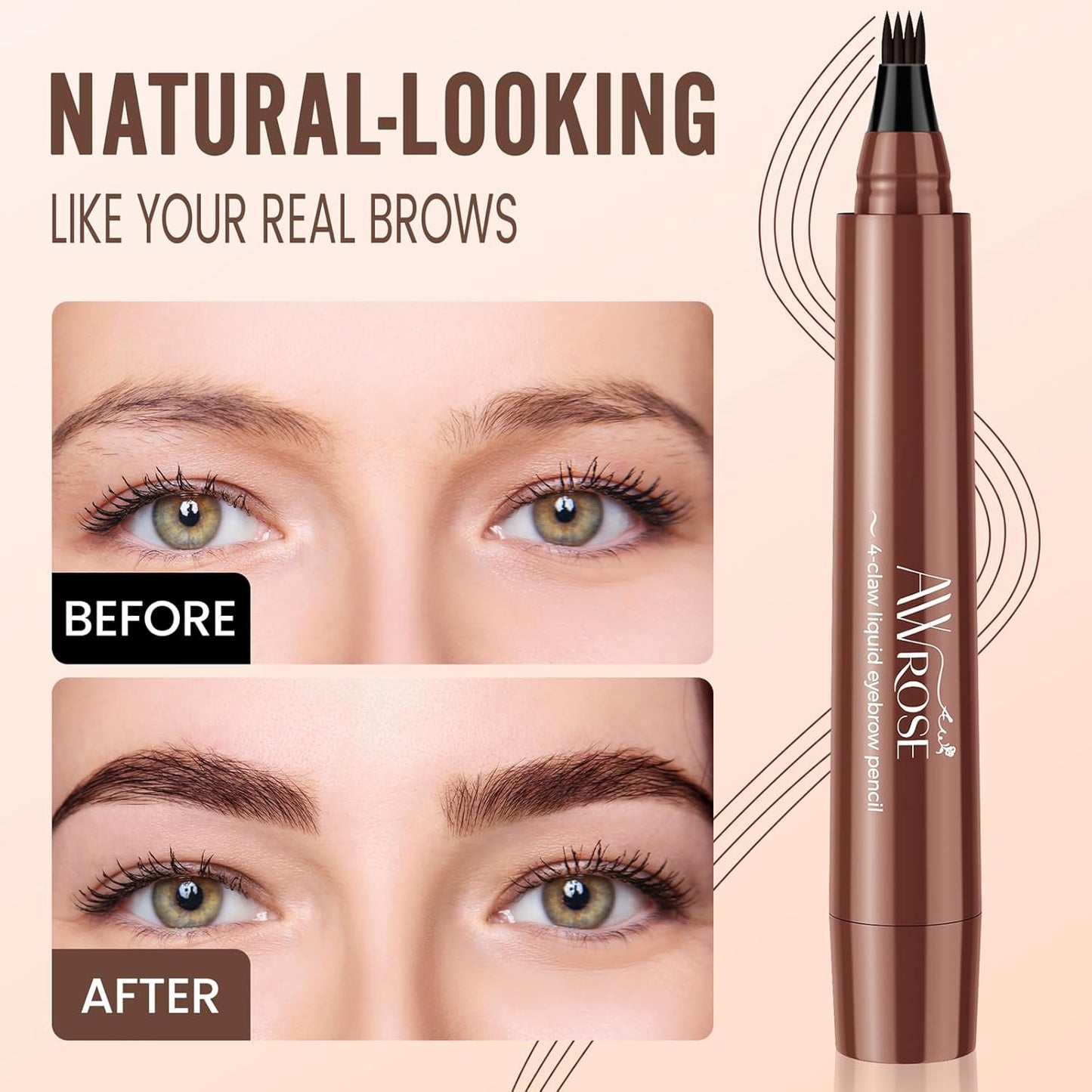AWROSE Eyebrow Pencil, 2 Pack 3D Waterproof Microblading Eyebrow Pen 4 Fork Tip Tattoo Pencil, Precise Natural Magic Eye Brow Pen with Hair Like Strokes, 4 Points Multi-Used Eye Brow Pencils for Women